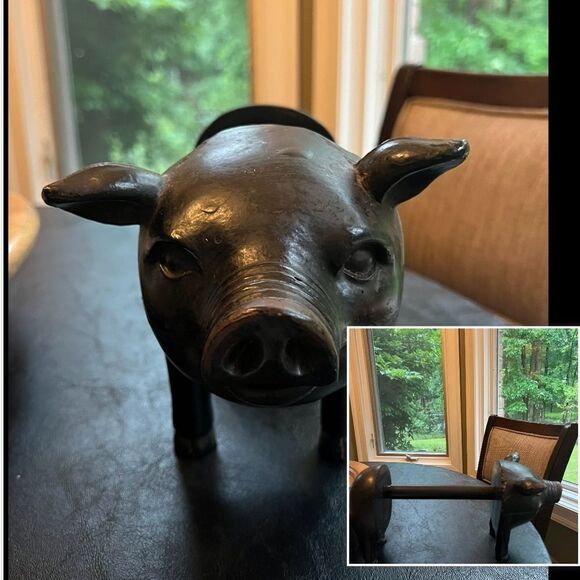 Wooden Pig Paper Towel Holder w/Metal Rod - Picture 1 of 8